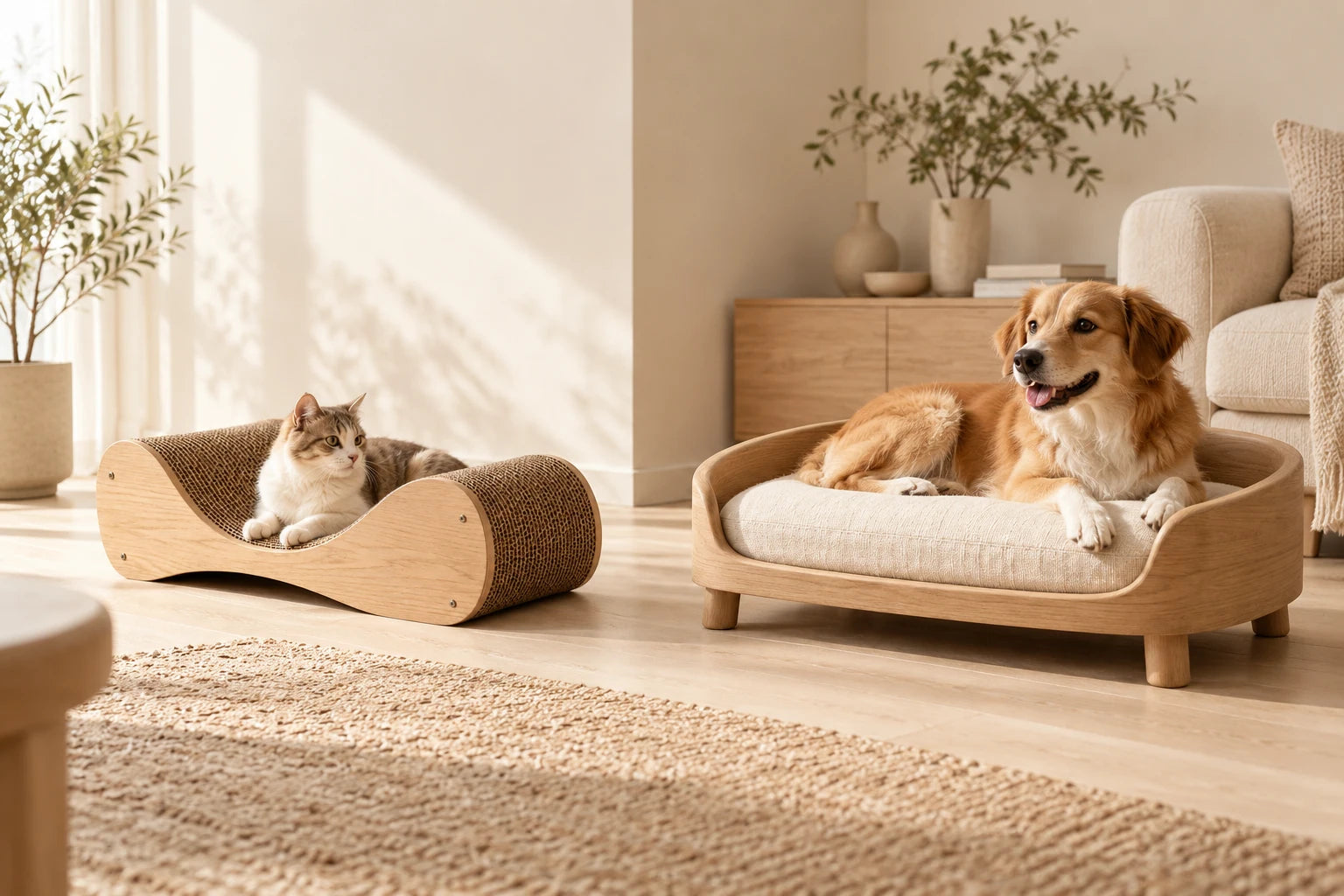 A dog and cat at home with Oskerin furniture