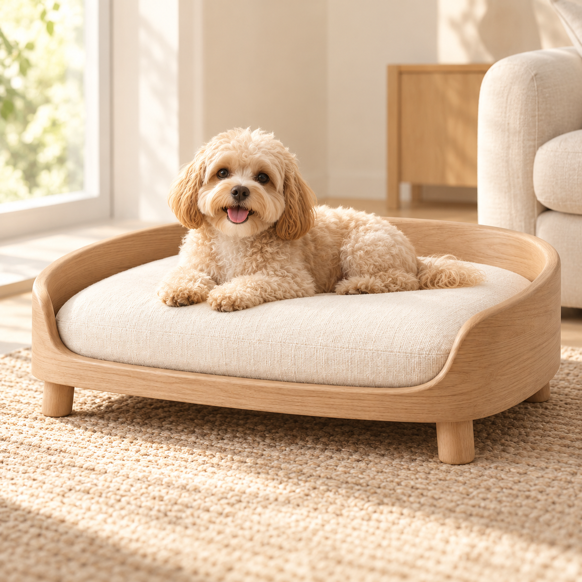 Arc Wood Frame Pet Lounge — lifestyle