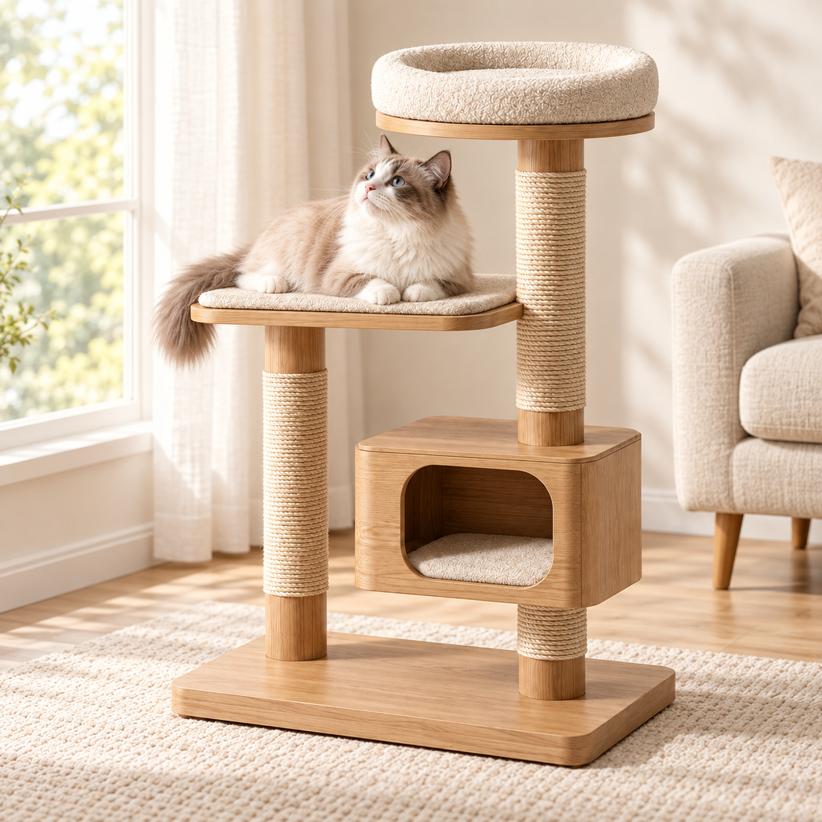 Rise Oak Cat Tower — lifestyle